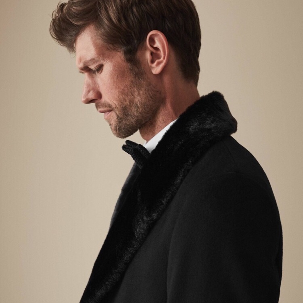 Men’s formal topcoat with fur collar